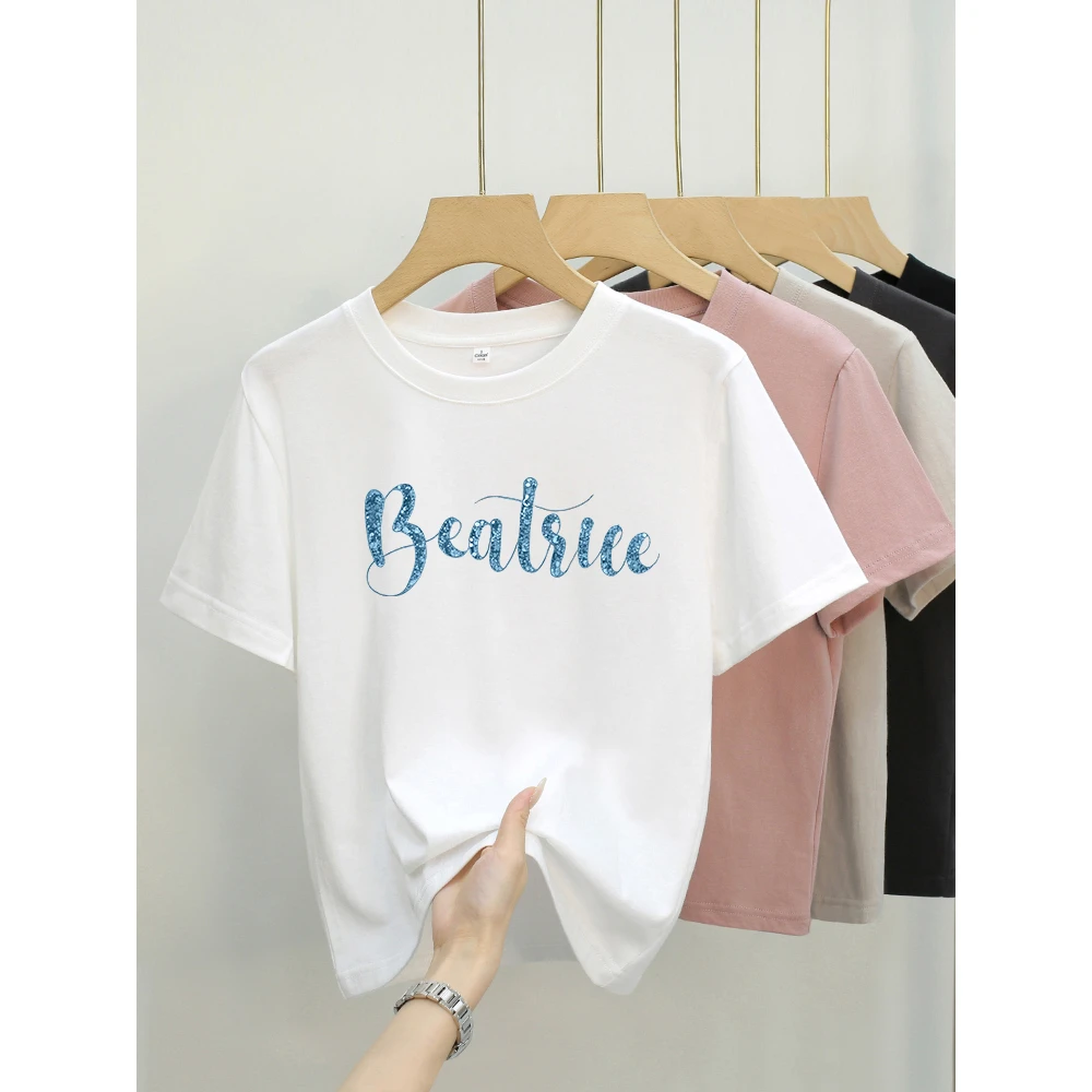 蓝色字母 夏季印花短款显瘦百搭设计感小众设计师t恤