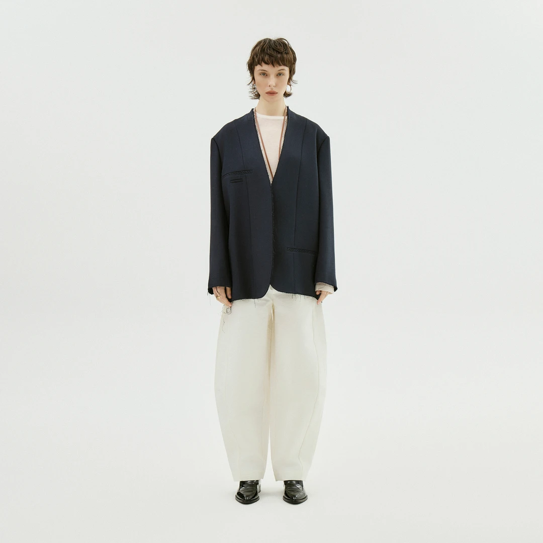 【孤品不退换】洛哥20995X【智感】羊毛混纺毛边流苏V领西装外套