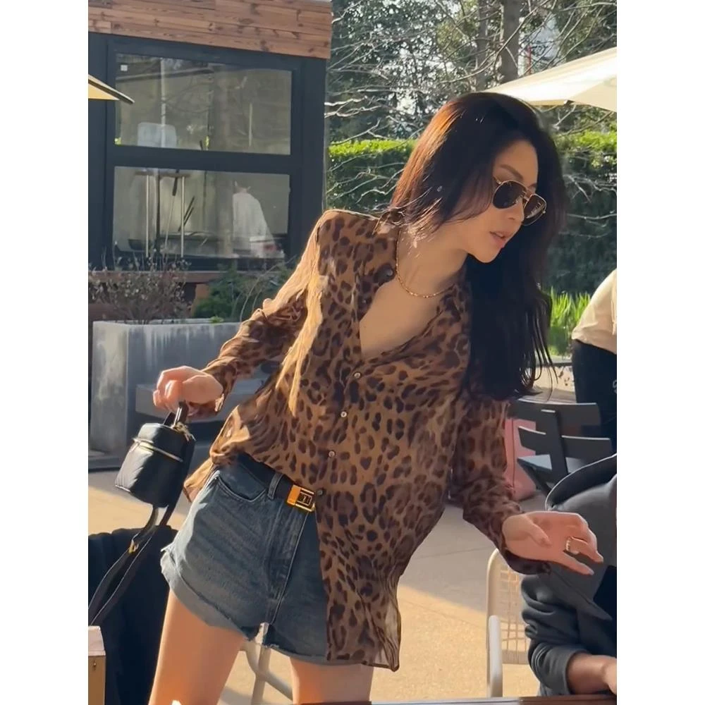 纯欲慵懒风短款小众女装豹纹衬衣防晒衣气质复古衬衫女夏季宽松微