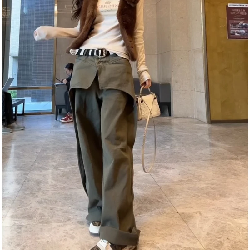 Aimeerosa/艾洛莎2025年春新款高腰显瘦潮流小众双门襟工装牛仔裤