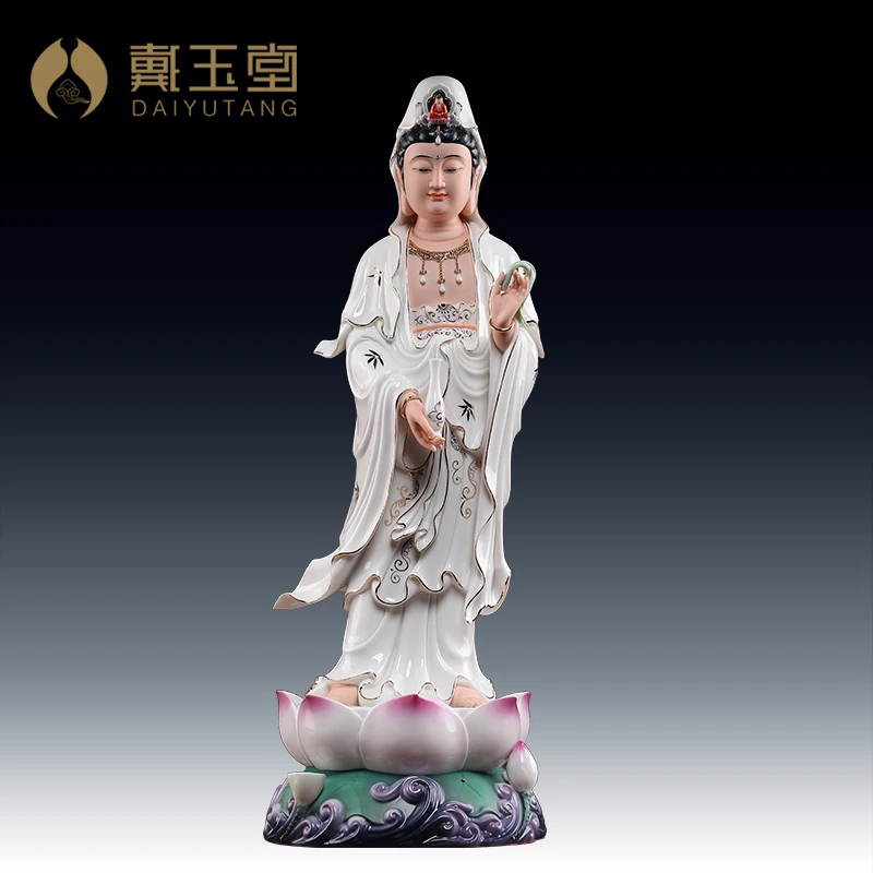 戴玉堂22英寸立莲西/方/三/圣观/音大/势/至/德化陶瓷家用摆件