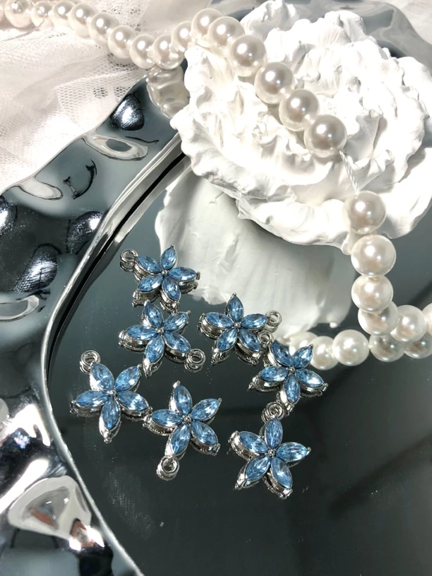 雨宝严选· DIY  P437 银蓝色小花吊坠DIY