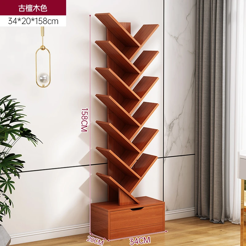 简易树形小书架置物架落地客厅一体靠墙柜子家用收纳立架创意书柜