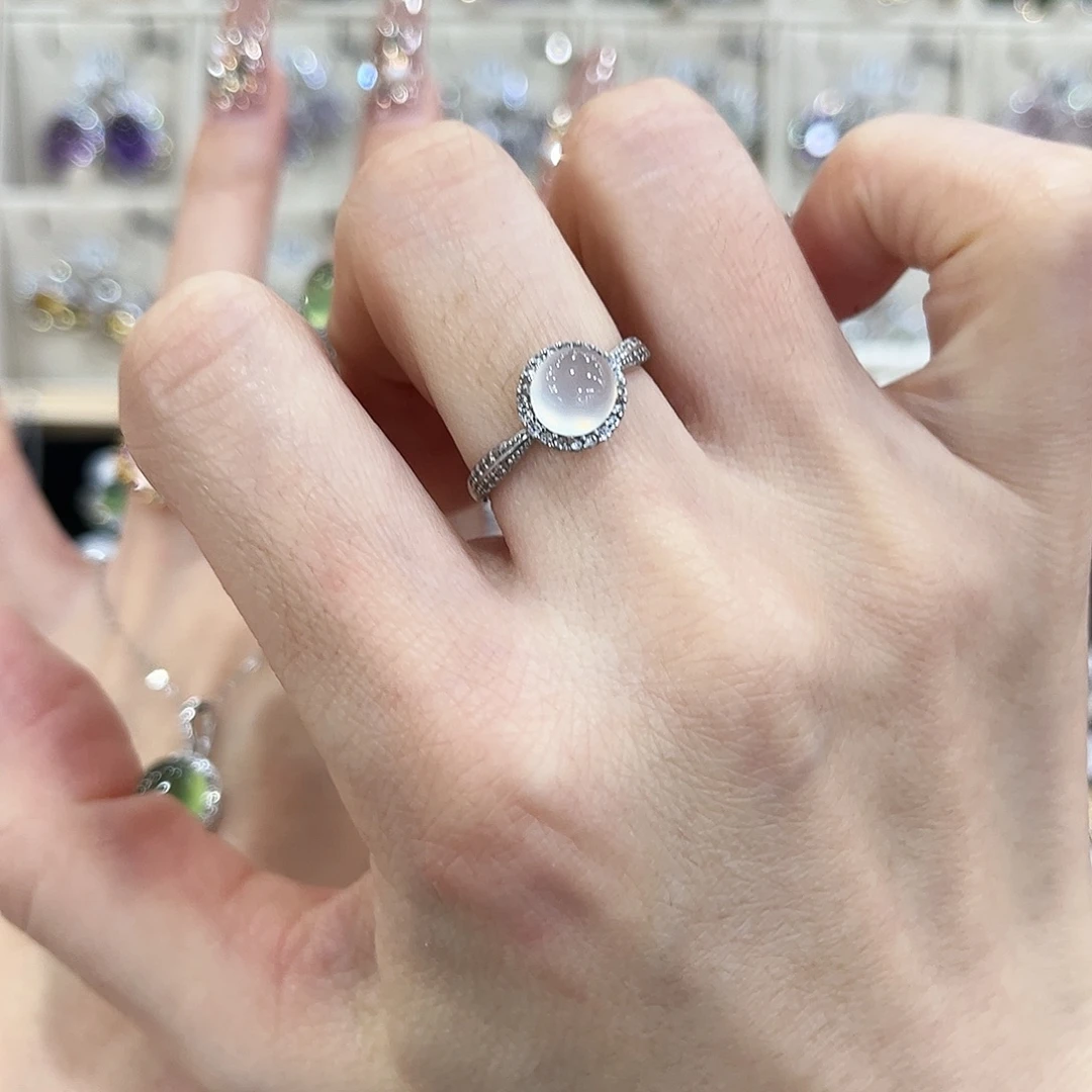 岫玉银S925镶嵌戒指小迷你
