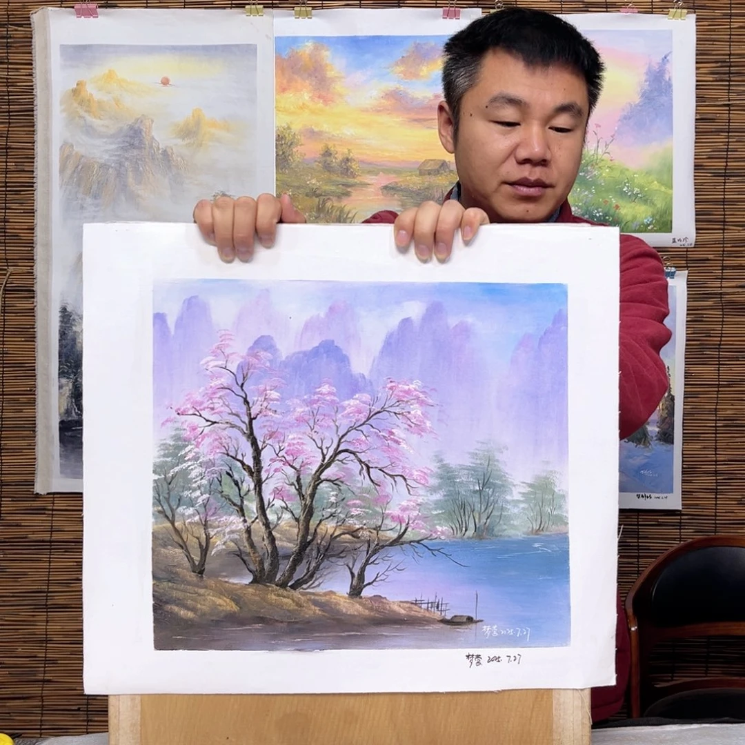油画行路人小院绘画作品竞拍