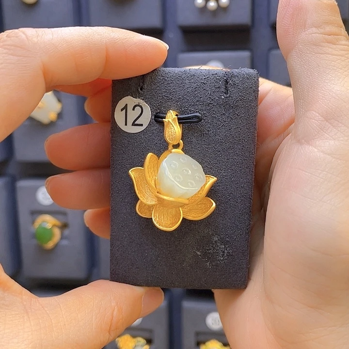 和田玉银S925镀金镶嵌颈饰