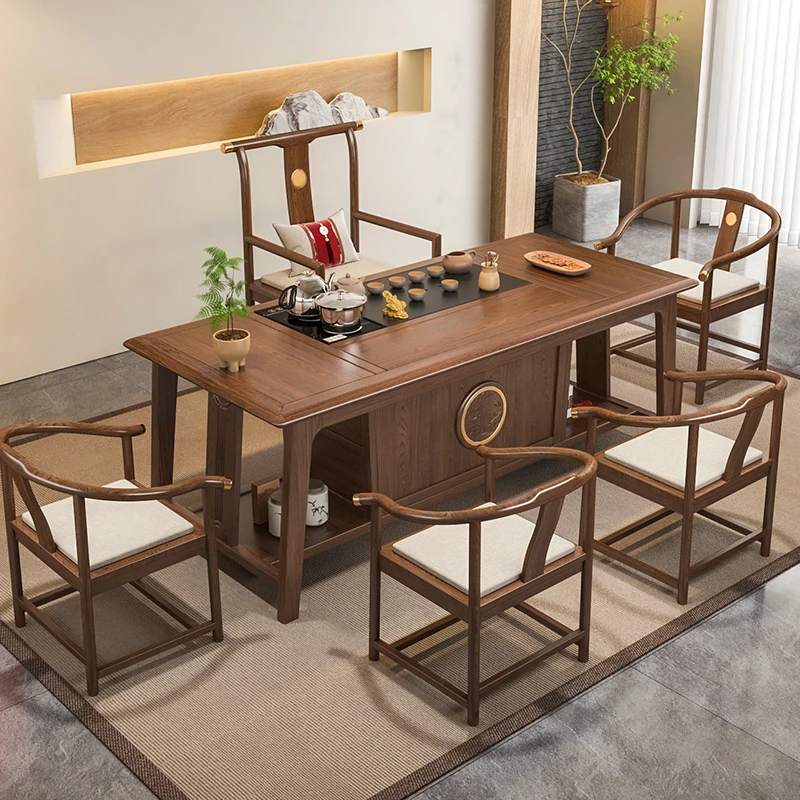 新中式实木茶桌椅组合一桌五椅阳台客厅家用2025新款高端茶台茶桌