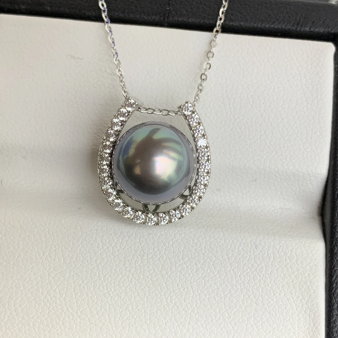 海水大溪地炫彩珍珠吊坠11-12mms925银经典百搭多带款U字款赠银链