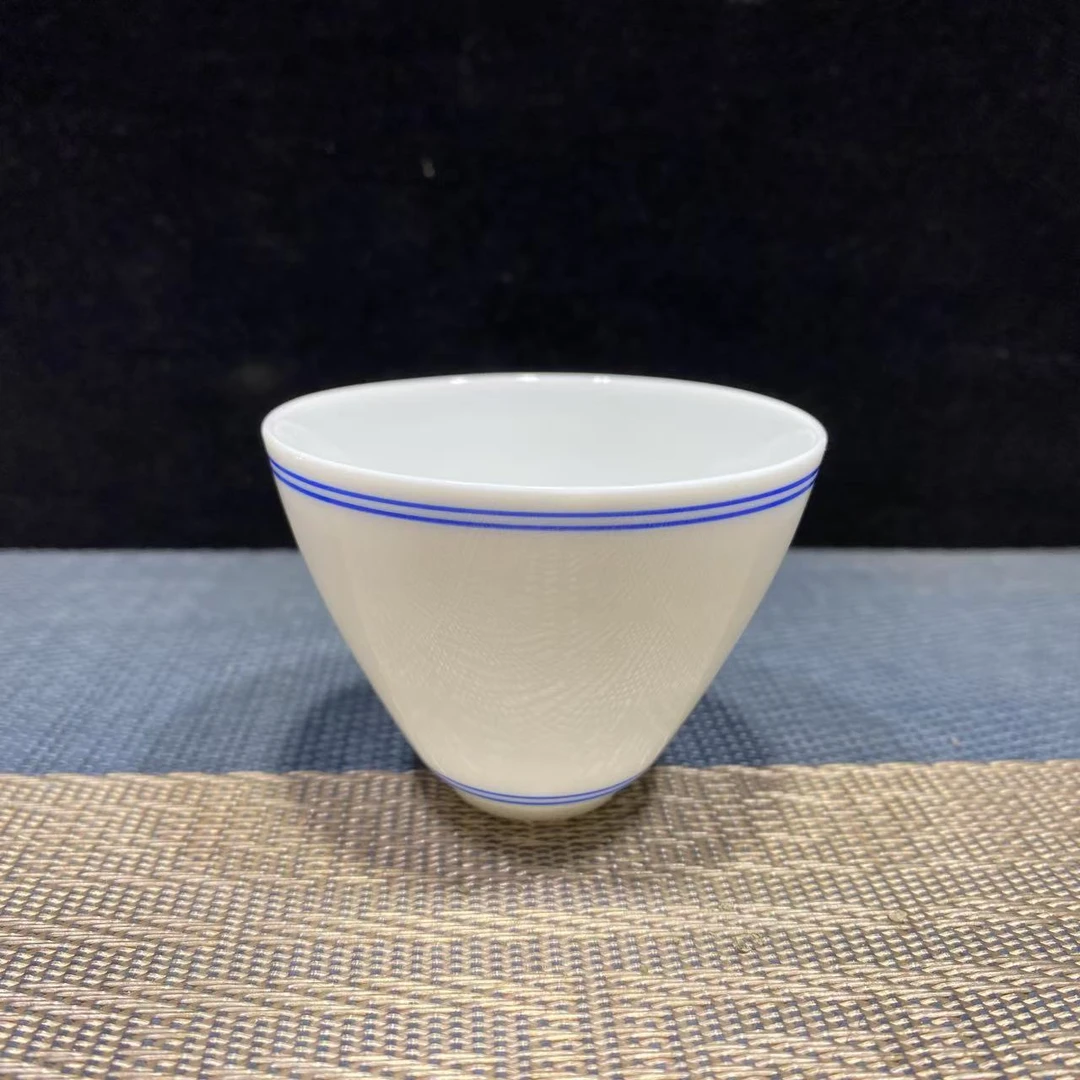 当代 瓷杯 主人杯 茶杯 蓝线白瓷杯