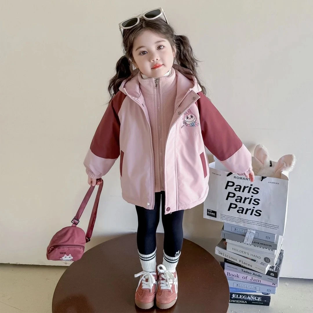 女童加厚外套秋冬季2025新款洋气儿童冲锋衣保暖女宝宝三合一冬装