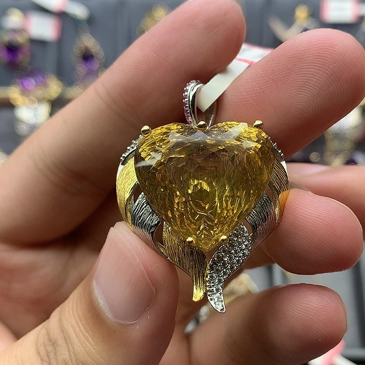 吊坠(不含链)银S925镀金镶嵌水晶
