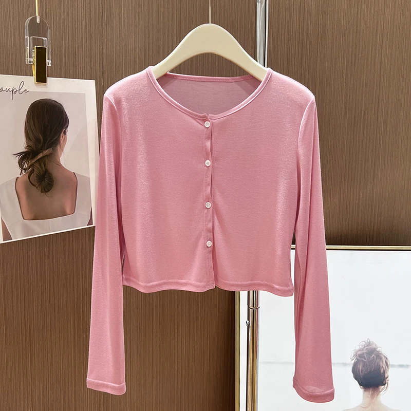 粉色冰丝防晒空调罩衫女夏季吊带裙外搭薄款披肩百搭凉感针织开衫