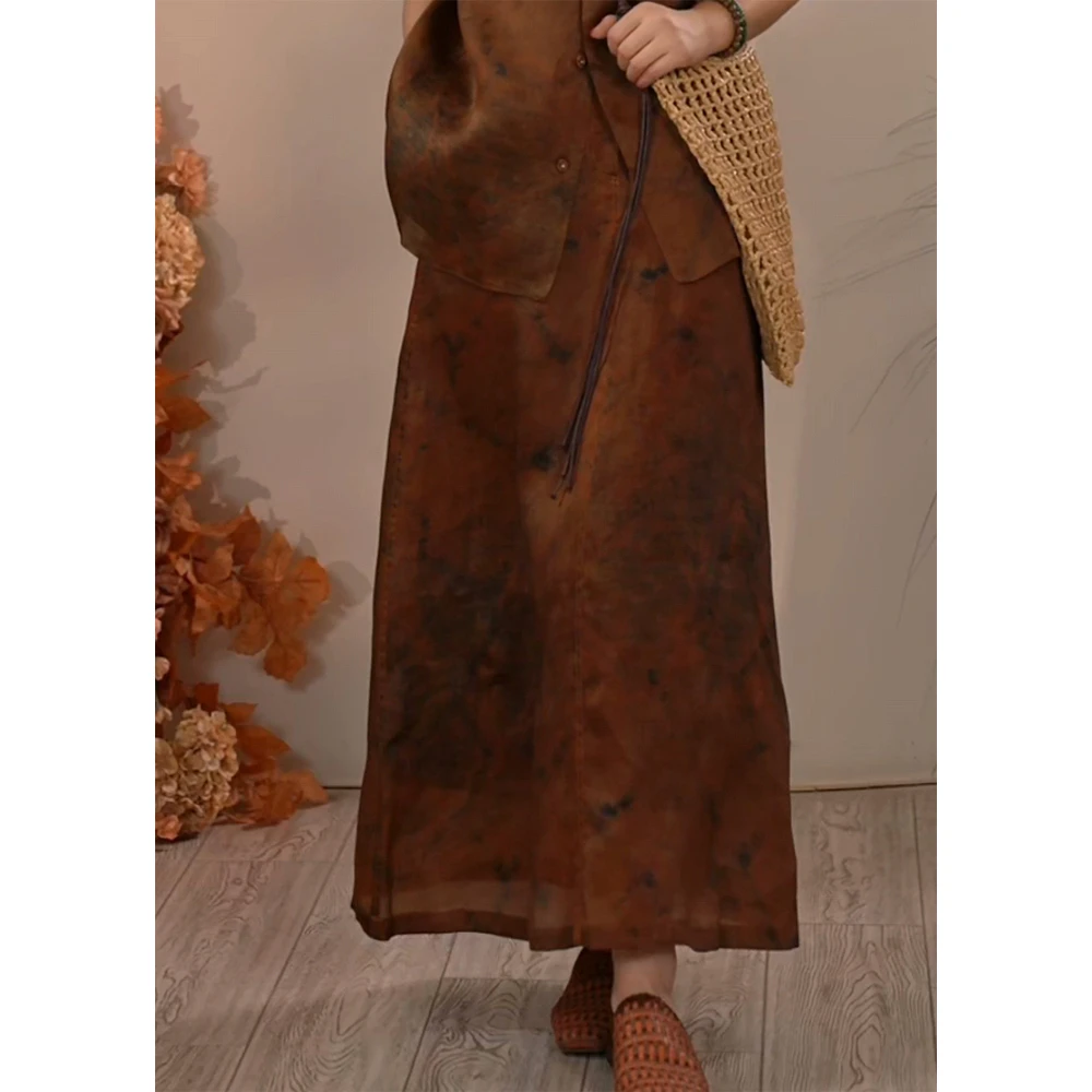 Y【叭哒不惑】薄暮下 桑蚕丝夏季复古显瘦印花半身裙百搭中长裙