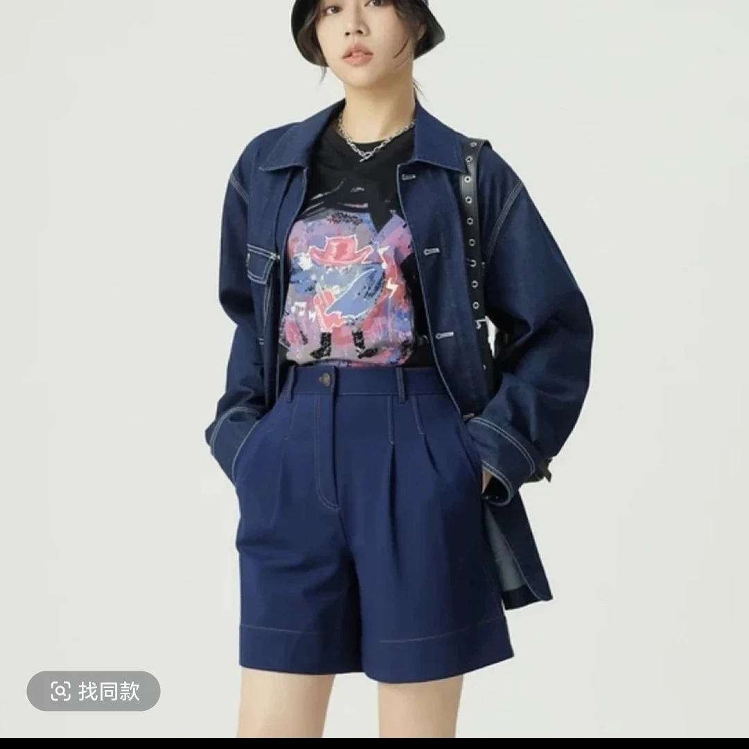GIRDEAR/哥弟高腰牛仔短裤卷边直筒复古热裤女士时尚百搭110020