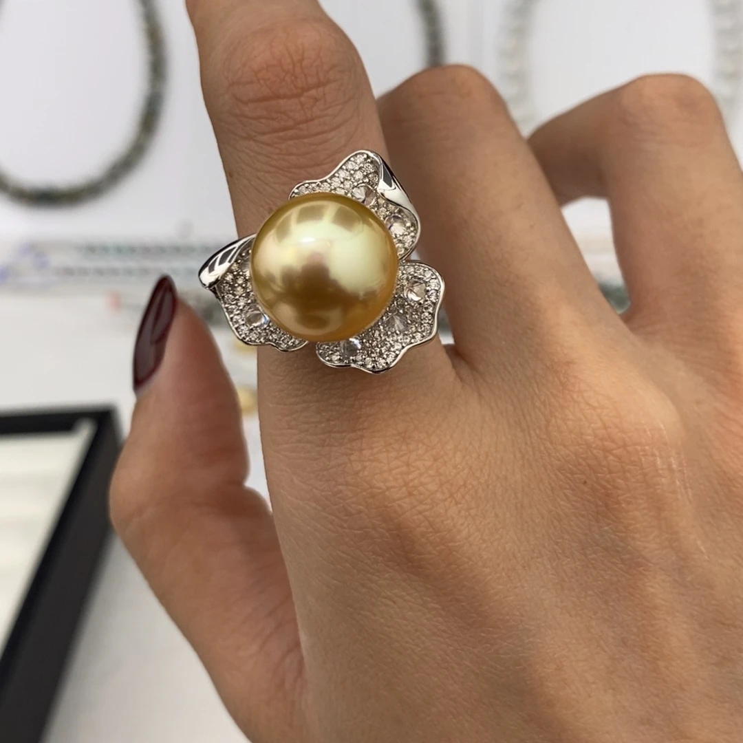 海水珍珠未镶嵌浓茶金单珠13-14mm买断不退换