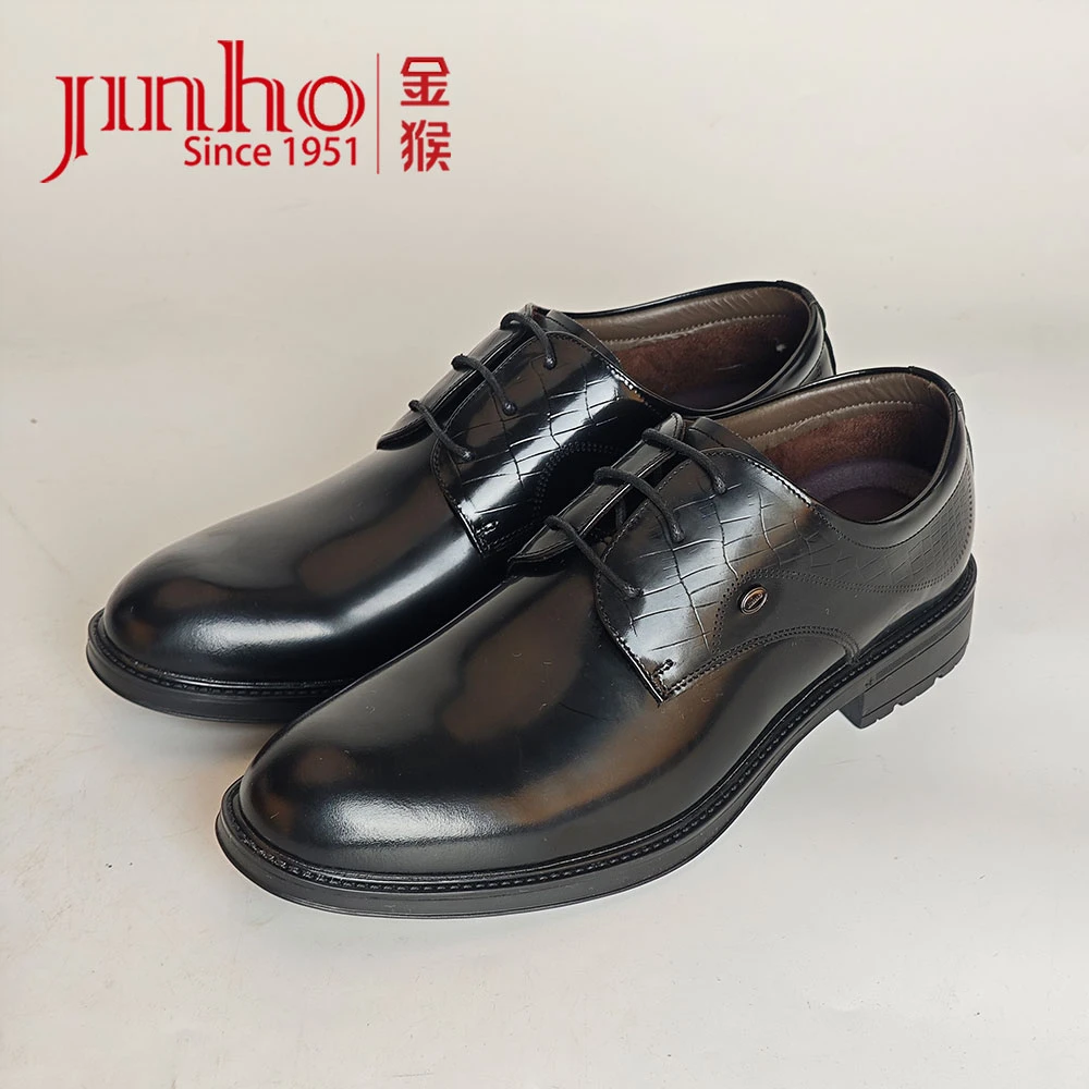 Jinho/金猴休闲皮鞋透气时尚圆头雕花系带黑色250539A