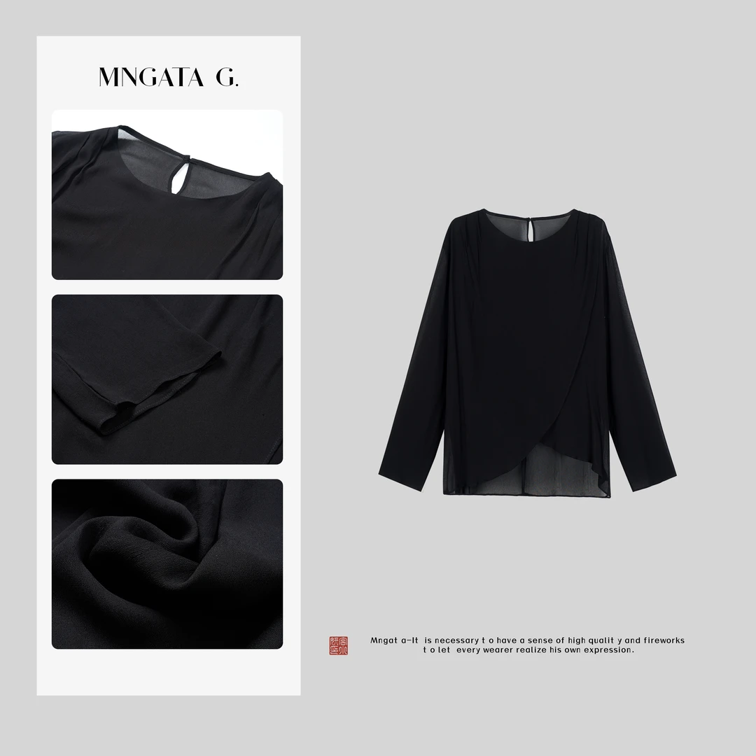 MNGATA G.宫小妍  【交叉防晒】夏日新中式穿搭国风黑色小衫4060511