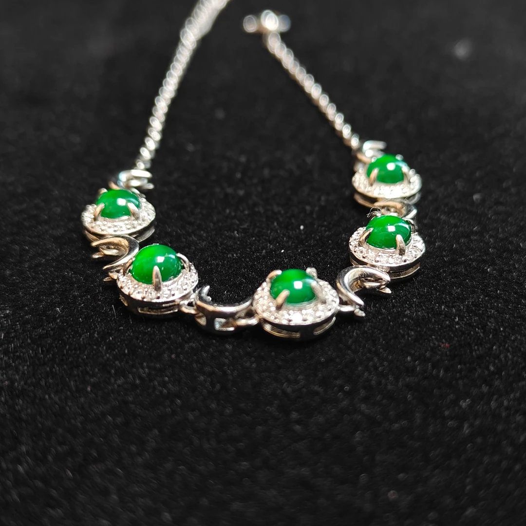 时尚百搭简约经典豪华镶嵌气质款天然翡翠手链精致手链轻奢