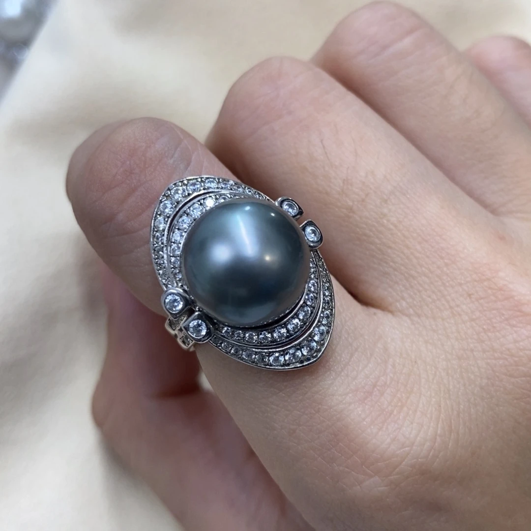 银S925镶嵌戒圈海水珍珠，链接15