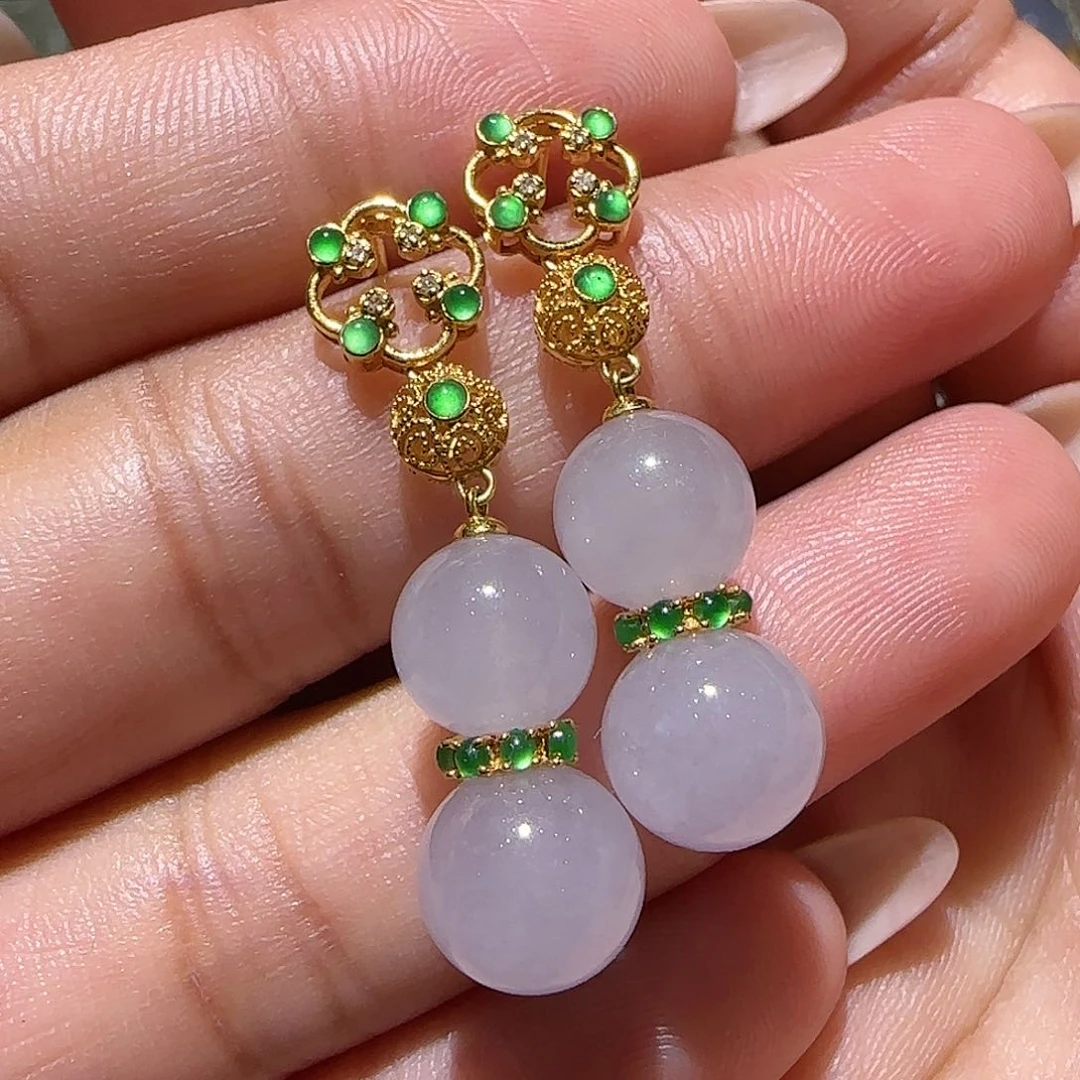 【闪购商品】18K金镶嵌翡翠耳饰天然