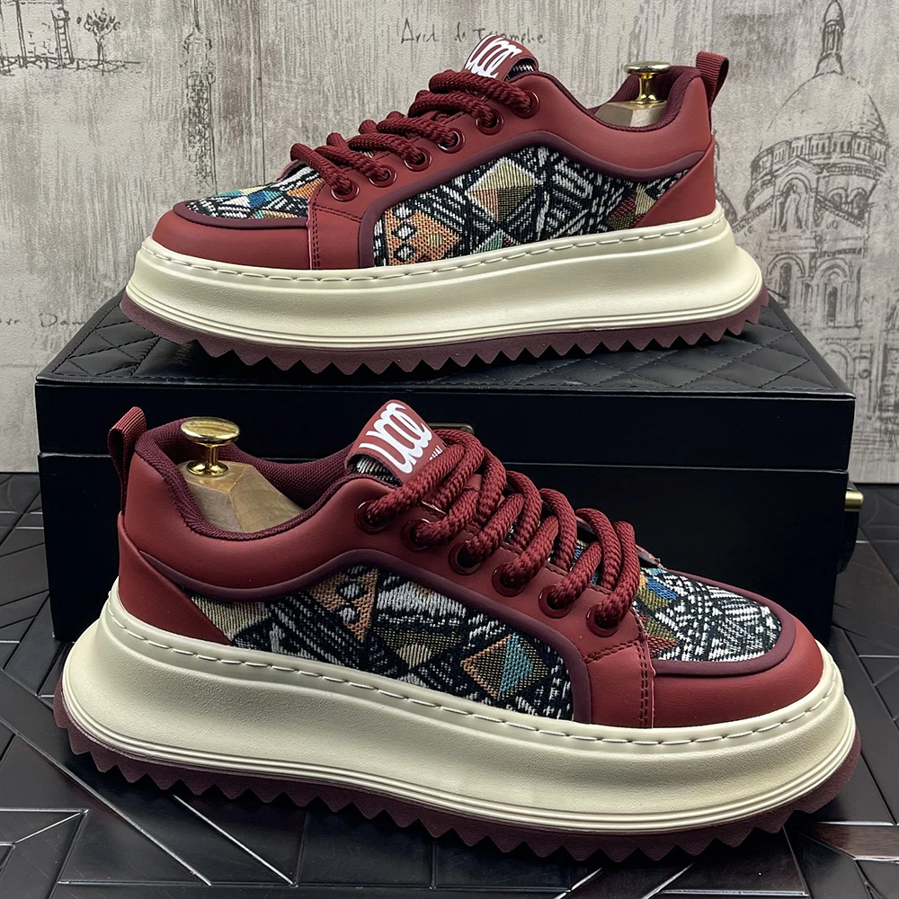 男鞋潮流刺绣板鞋男2025年春季新款透气休闲鞋厚底增高百搭运动鞋