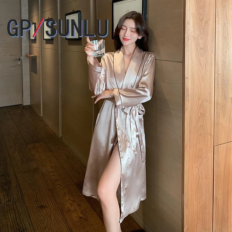 日本小众GP春秋性感睡衣袍女冰丝绸长袖伴娘晨袍新娘结婚袍女士酒