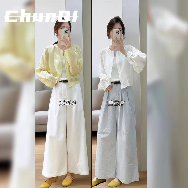 淳启夏季穿搭一整套大尺码胖mm防晒衬衫休闲宽裤子韩系时尚套装女