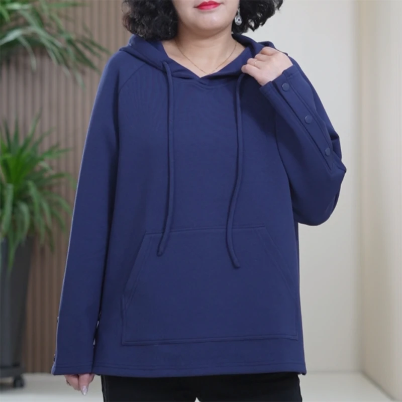 液氨水溶棉卫衣女大码百搭连帽休闲减龄春季重磅减龄弹力抽绳上衣