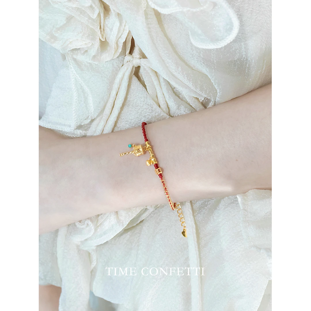 925银手链 镀K金【孙二娘】转径筒-轻奢百搭精致红绳手链TC 10950