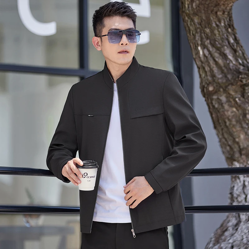 爸爸装中年男士休闲简约百搭夹克衫薄款拉链立领宽松外套男秋装潮