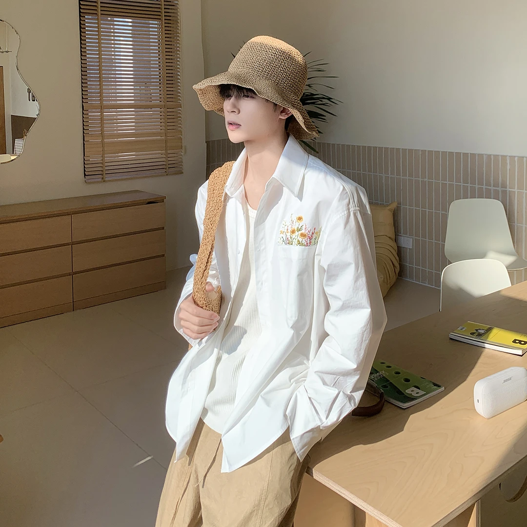 白口阳【春日来信】新款痞帅春夏白色衬衫男薄款长袖衬衣C577