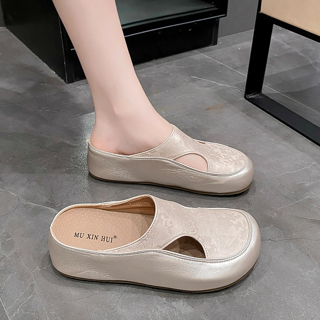 【万达撤柜】厚底包头拖鞋女夏外穿2025新款松糕增高镂空夏季一脚蹬