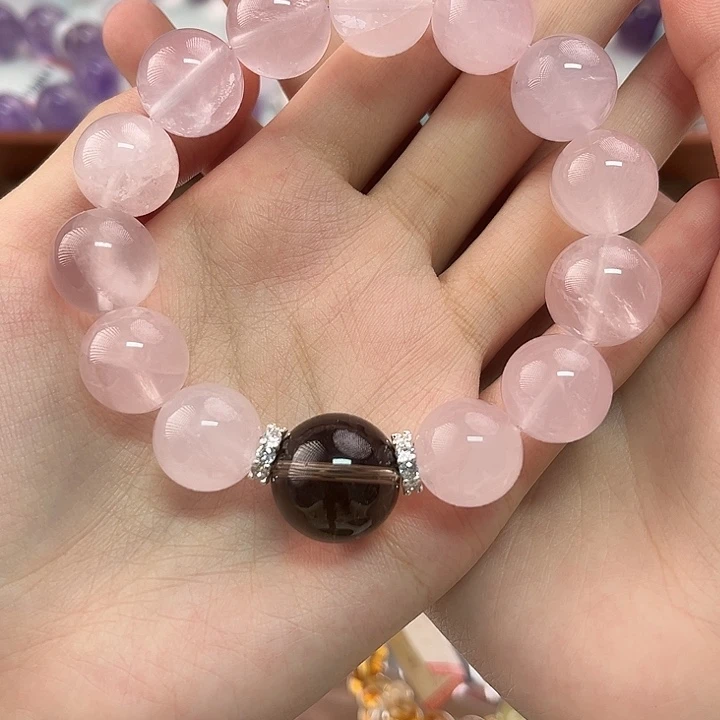 手链未镶嵌水晶14-15mm粉水晶