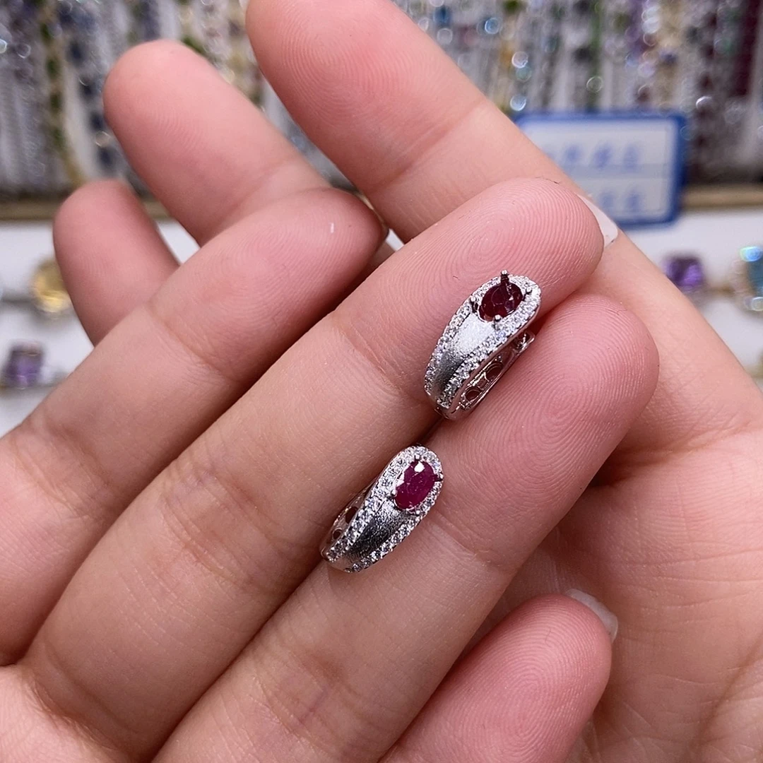 耳饰红宝石银S925镶嵌