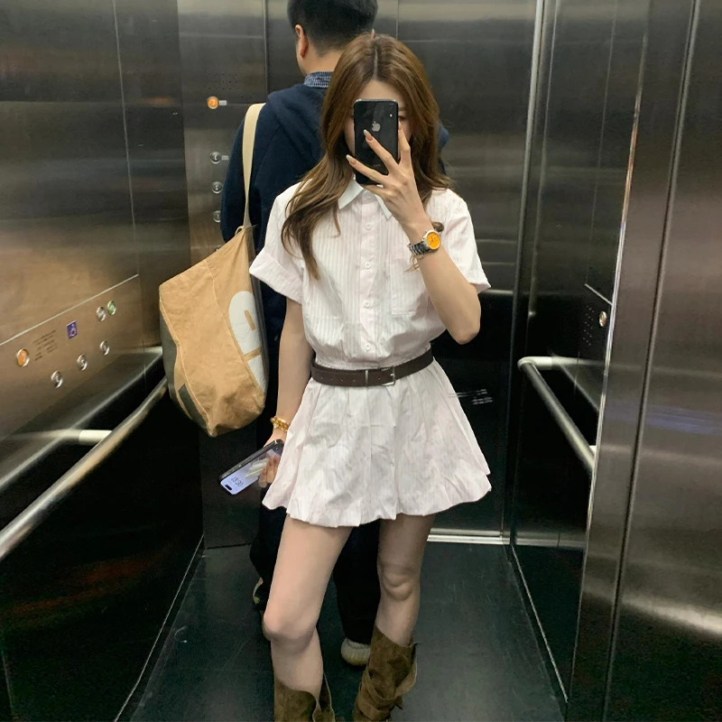 法式学院风粉色衬衫连衣裙子女装夏季2025新款超好看独特漂亮短裙