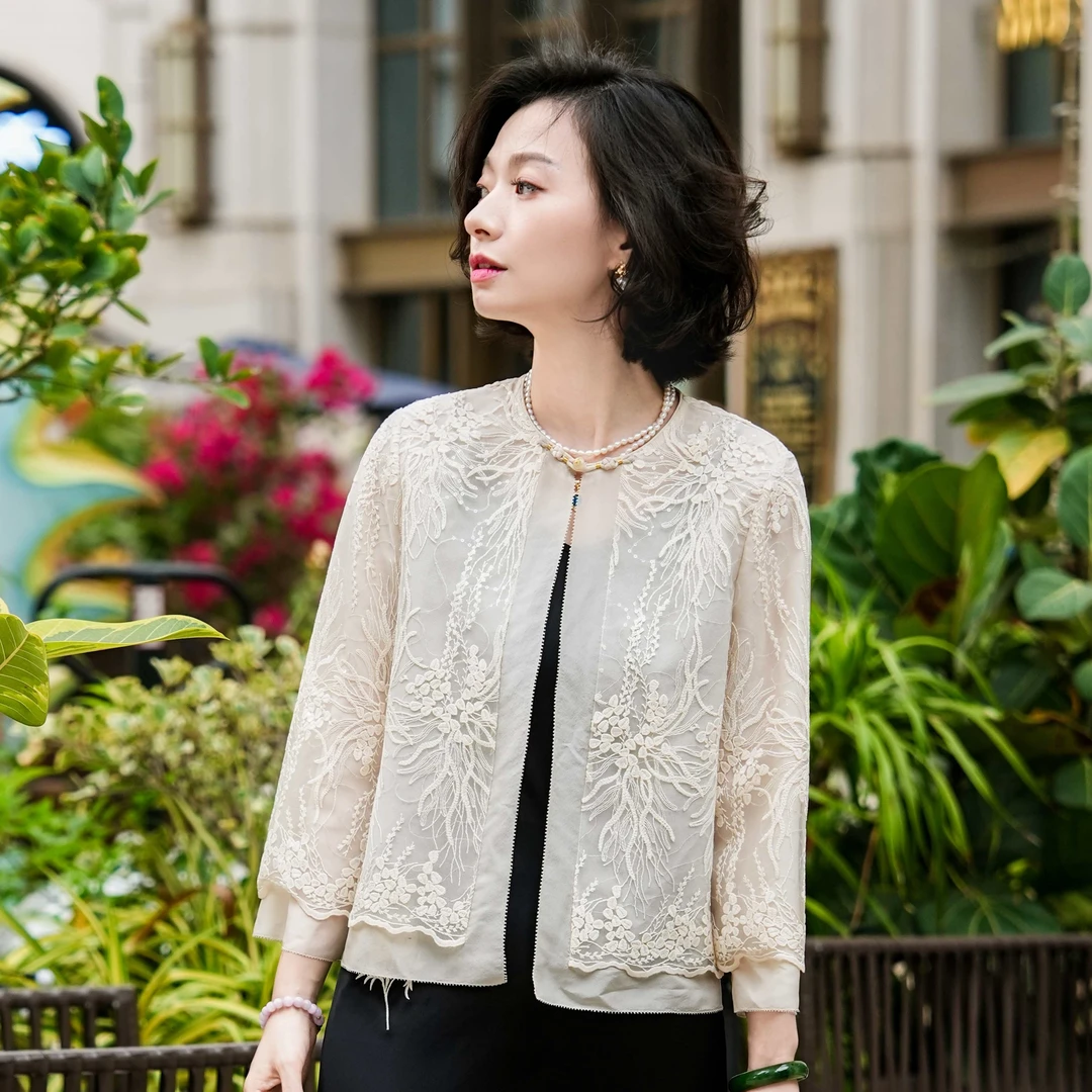 西子/【夏日星河】桑蚕丝醋酸万针刺绣刺绣欧根纱外套/WTZY183