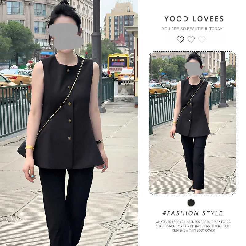 休闲气质套装女2025夏季新款单排扣无袖马甲背心九分休闲裤两件套