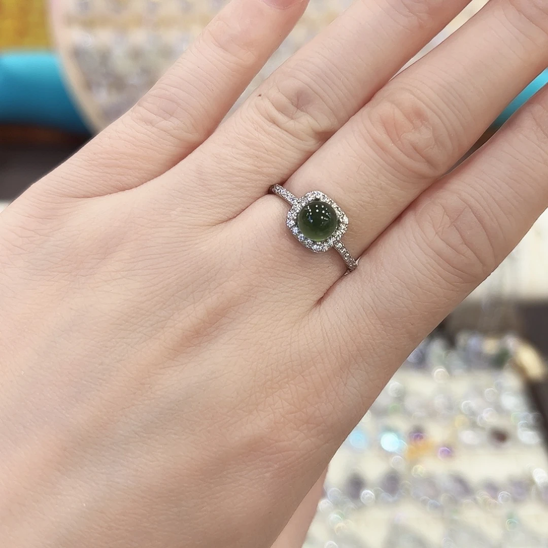 蛇纹石玉银S925镶嵌戒指