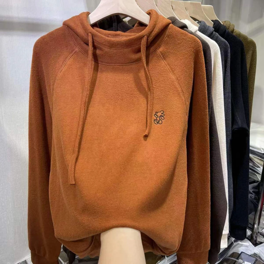 宽松型刺绣版 德绒连帽卫衣女 2024秋季新款宽松减龄百搭保暖打底