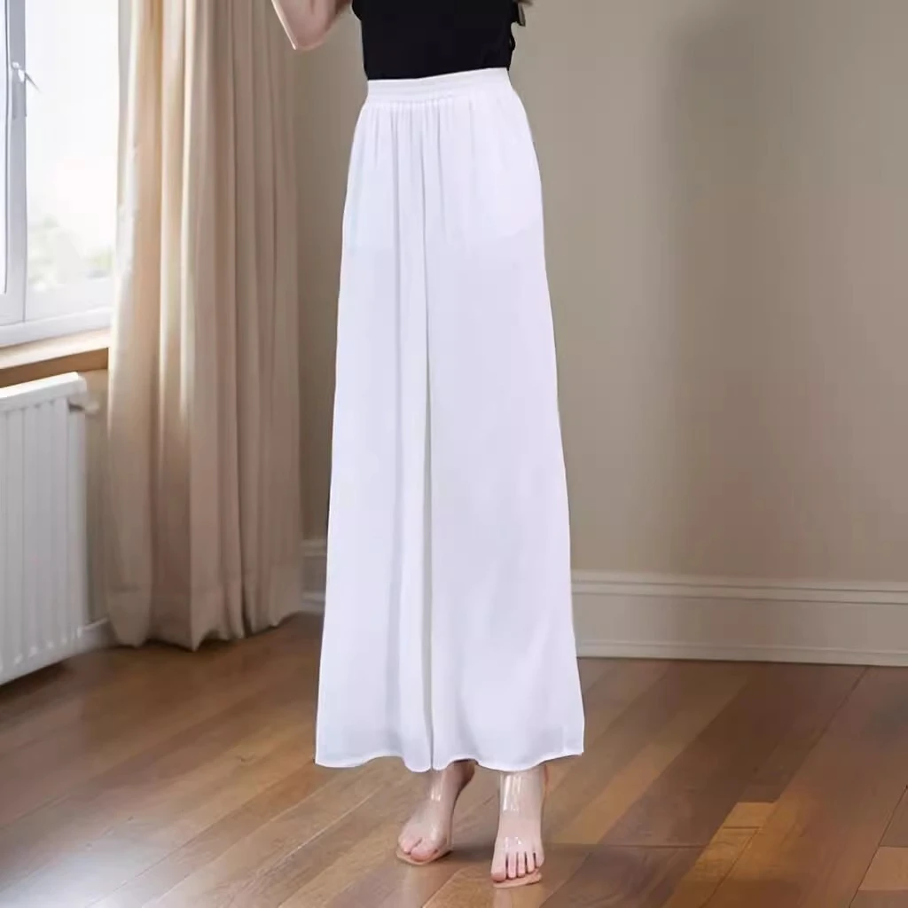 显瘦梨型身材阔腿裤女2025春夏薄冰丝直筒裤子高腰妈妈休闲九分裤