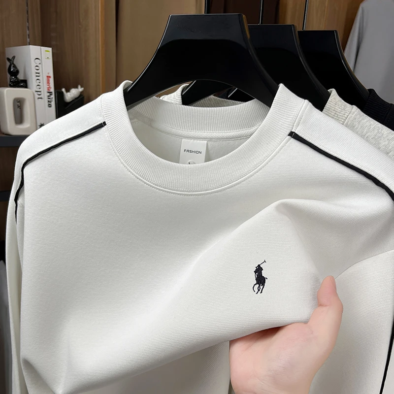 正品保罗圆领卫衣男秋冬季休闲男士上衣轻奢高档搞把刺绣圆领卫衣