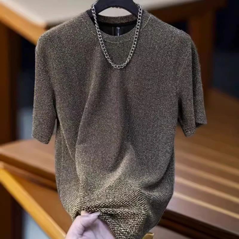 2025新款夏季短袖圆领T恤潮流男士休闲套头满天星网红短袖薄上衣