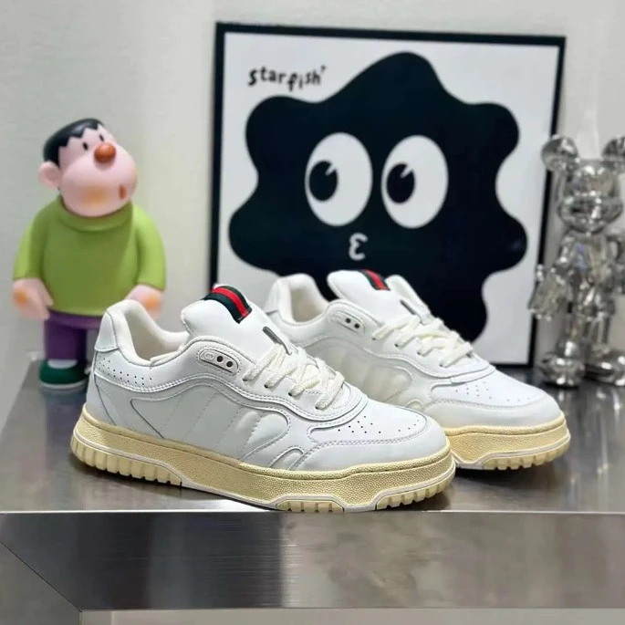 新款高版2025四季G家潮流情侣鞋白色系带透气耐磨平底运动板鞋男
