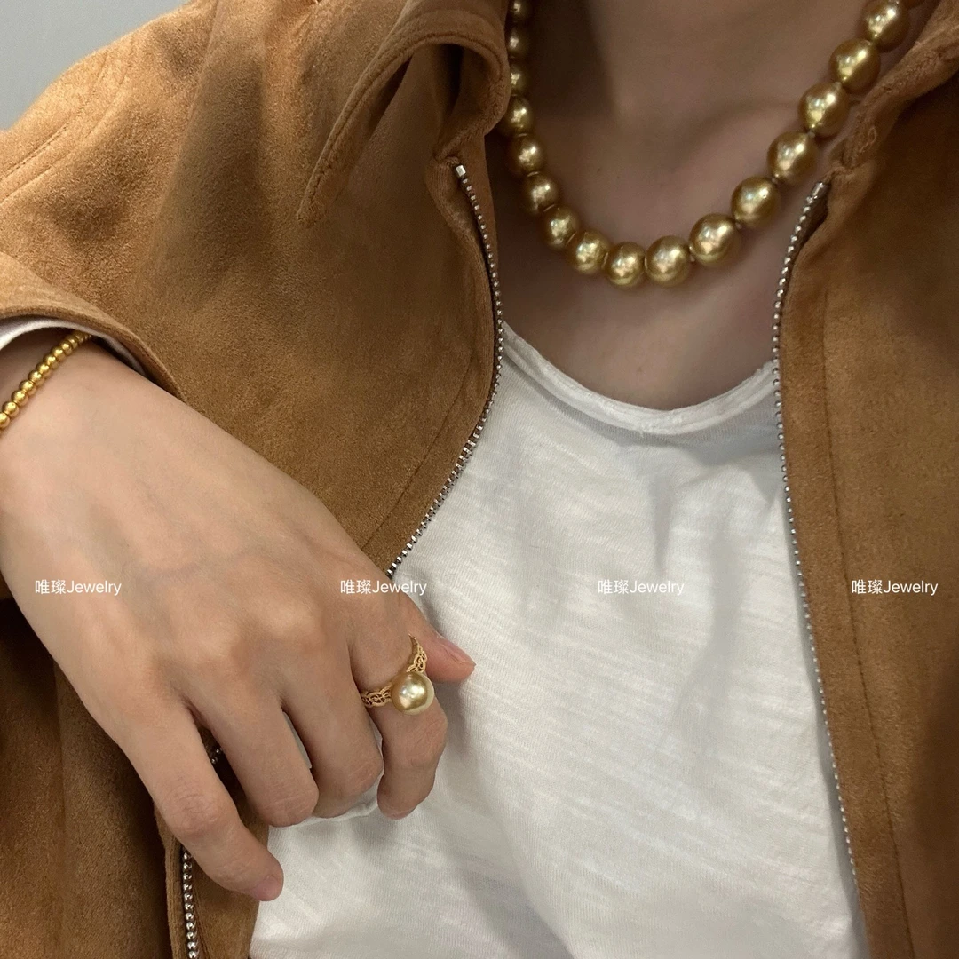 【唯璨】18K金/南洋金珠正圆戒指/10-11mm