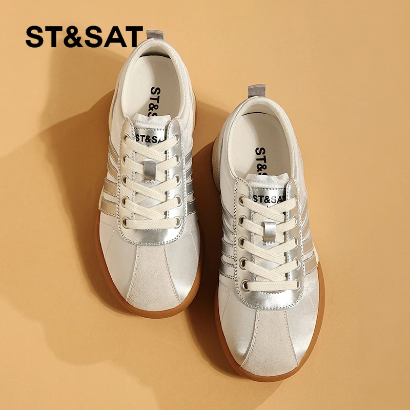 星期六内增高德训女鞋银色2025春季新款复古百搭网红休闲鞋女款