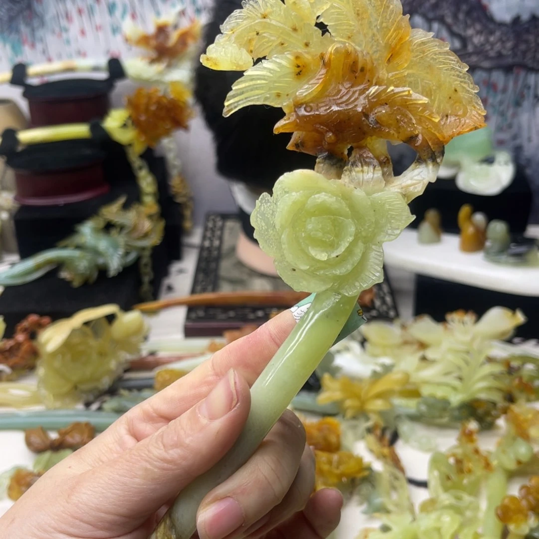 【闪购商品】蛇纹石玉发饰合金延