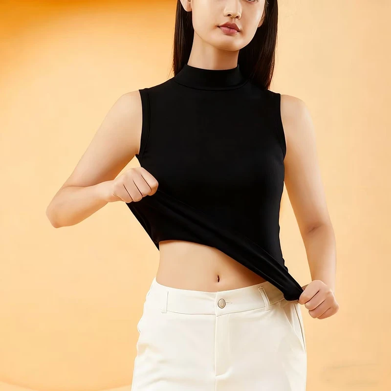 2026秋冬新款保暖修身显瘦无袖吊带背心百搭立领双面德绒上衣女潮