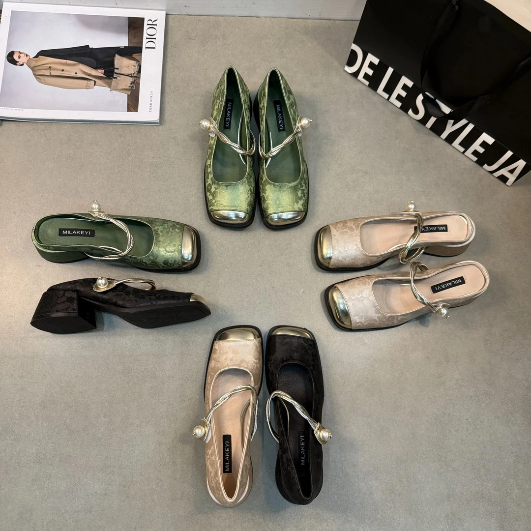 2025年新款夏春天中跟法式晚晚风半女外穿小跟一脚蹬配裙子玛丽珍