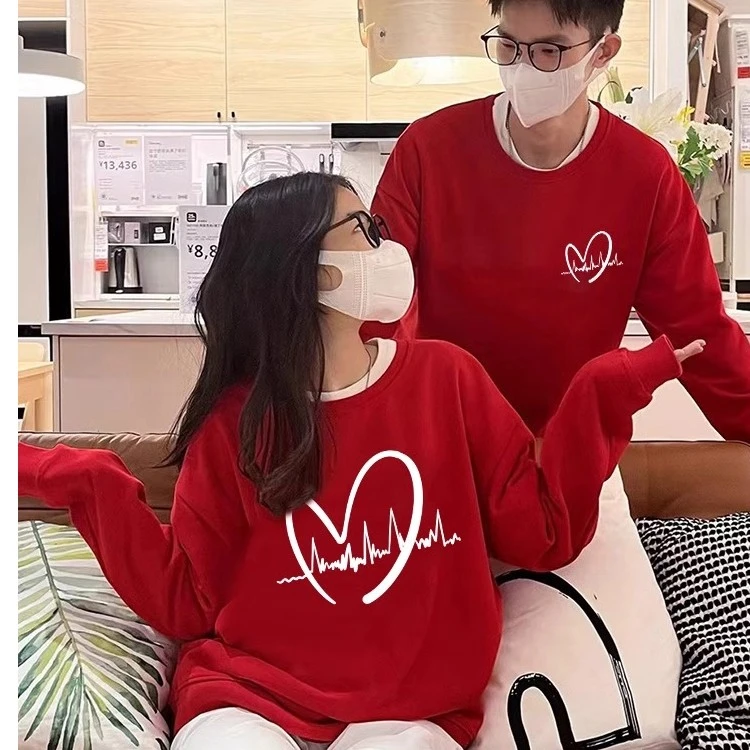 仓石一树潮牌印花卫衣男春秋冬新款高级感爱心印花圆领情侣装外套