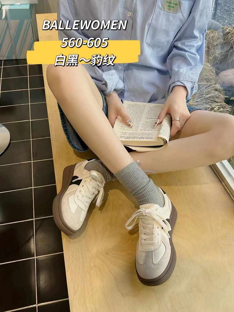 修面皮运动鞋板鞋时尚休闲鞋韩版白黑小众德训鞋减震ins